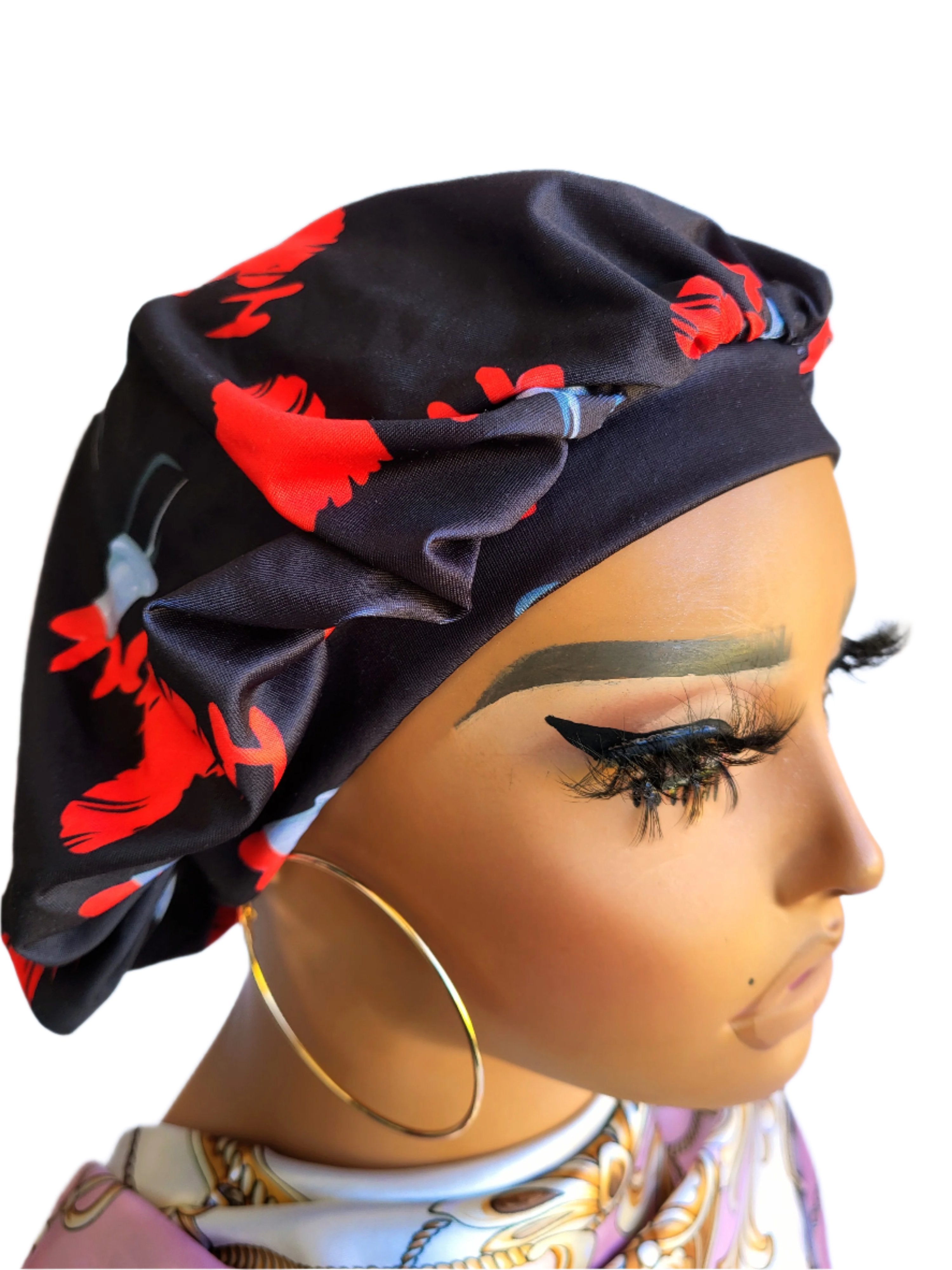 I LOVE YOU Black Tight Fitted Single Layer Hair Bonnet