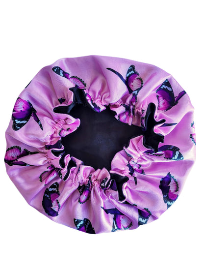 PINK BUTTERFLY Reversible Sleeping Satin Hair Bonnet