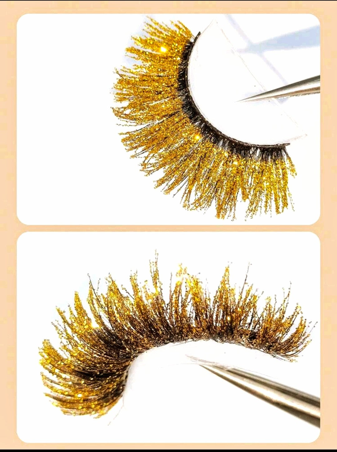 "Goldie" 20mm Gold Glitter Fluffy False Eyelashes