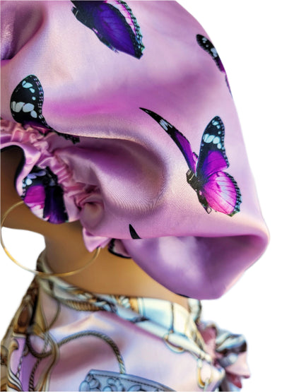 PINK BUTTERFLY Reversible Sleeping Satin Hair Bonnet