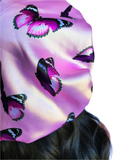 PINK BUTTERFLY Reversible Sleeping Satin Hair Bonnet