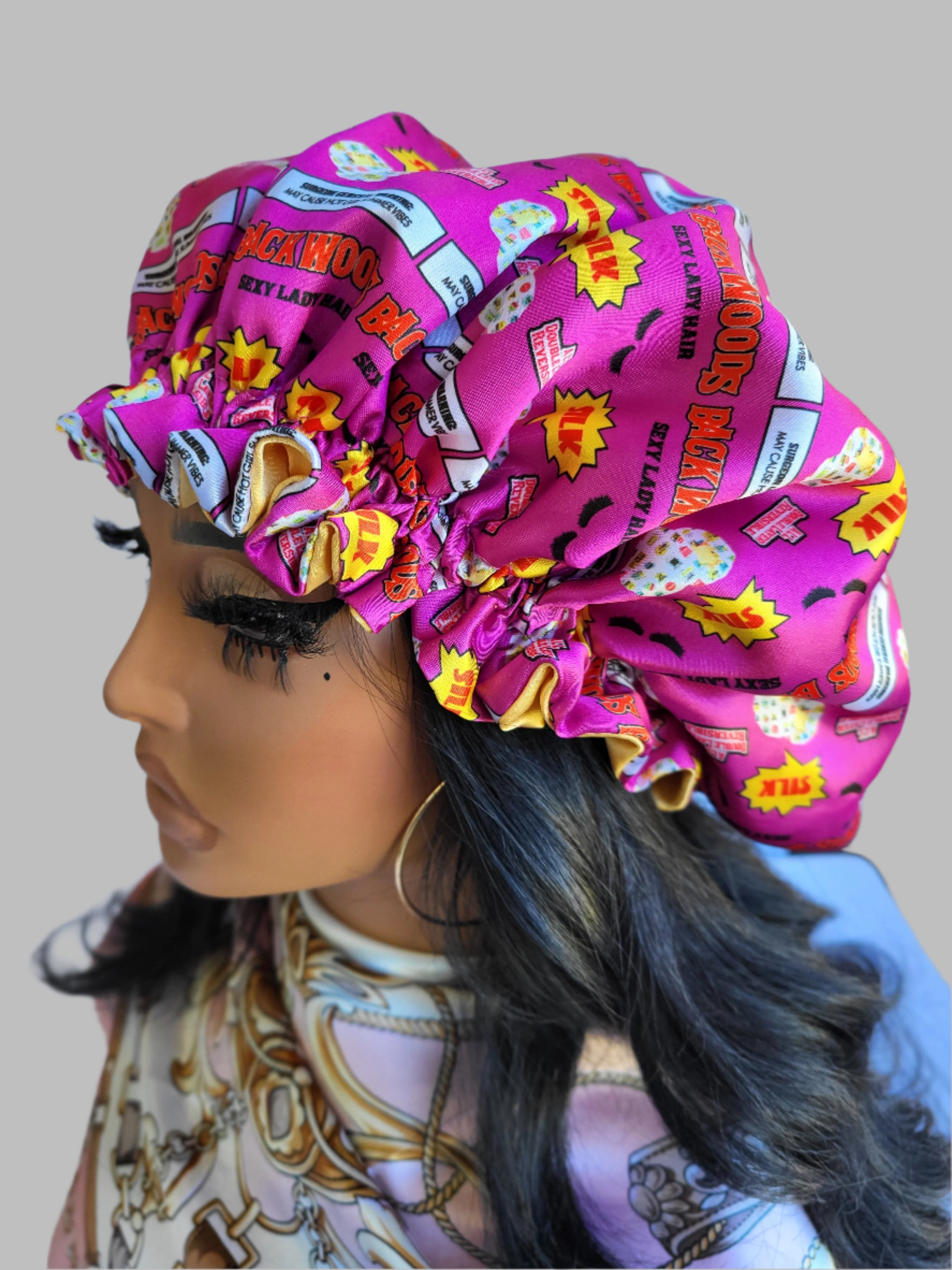 Pink &amp; Gold Reversible Satin Bonnet – Luxury Double-Layer Silk Sleep Cap for Natural Hair Protection | Lashes2Cute