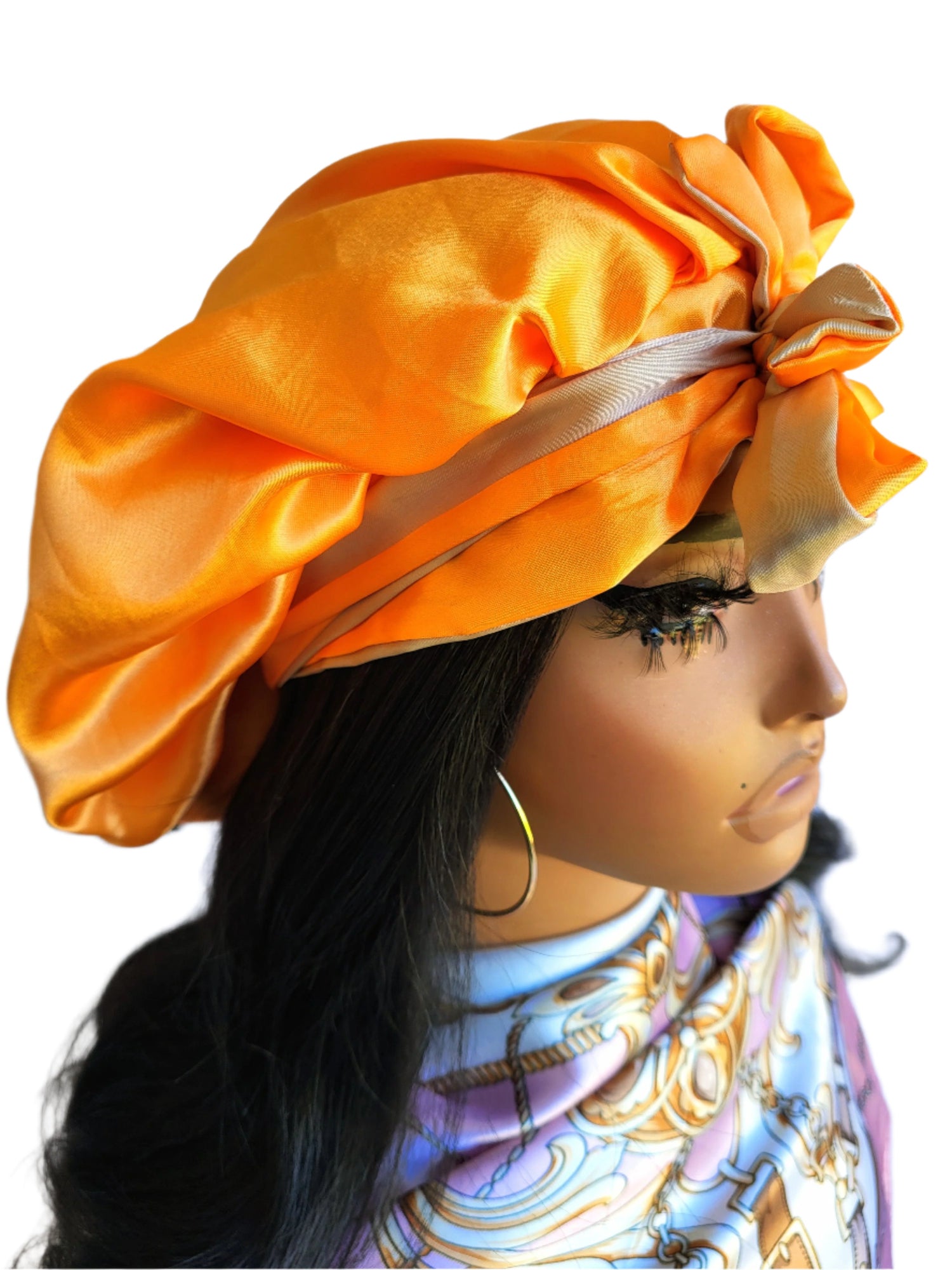 ORANGE &amp; KHAKI Reversible Sleeping Satin Hair Tying Bonnet