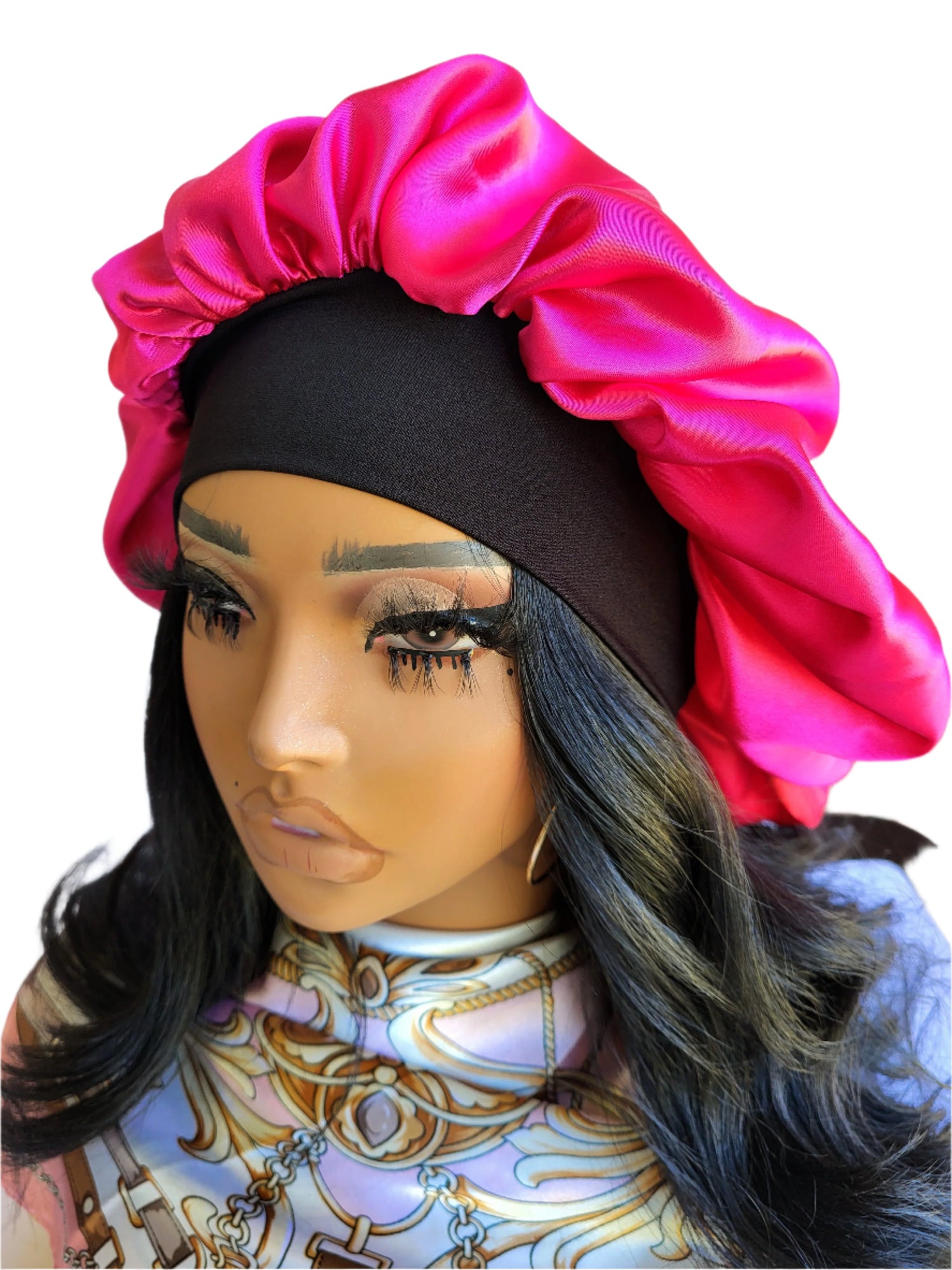 HOT PINK Wide Band Single Layer Jumbo Satin Bonnet