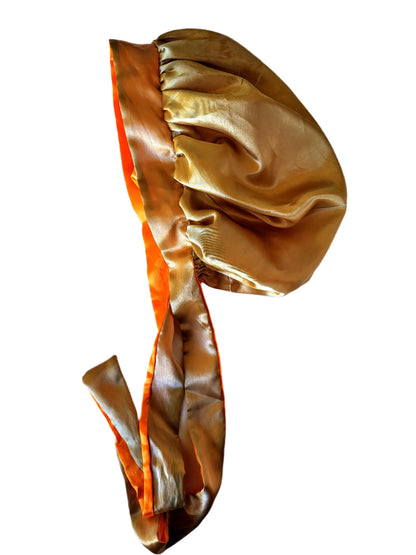 ORANGE &amp; KHAKI Reversible Sleeping Satin Hair Tying Bonnet