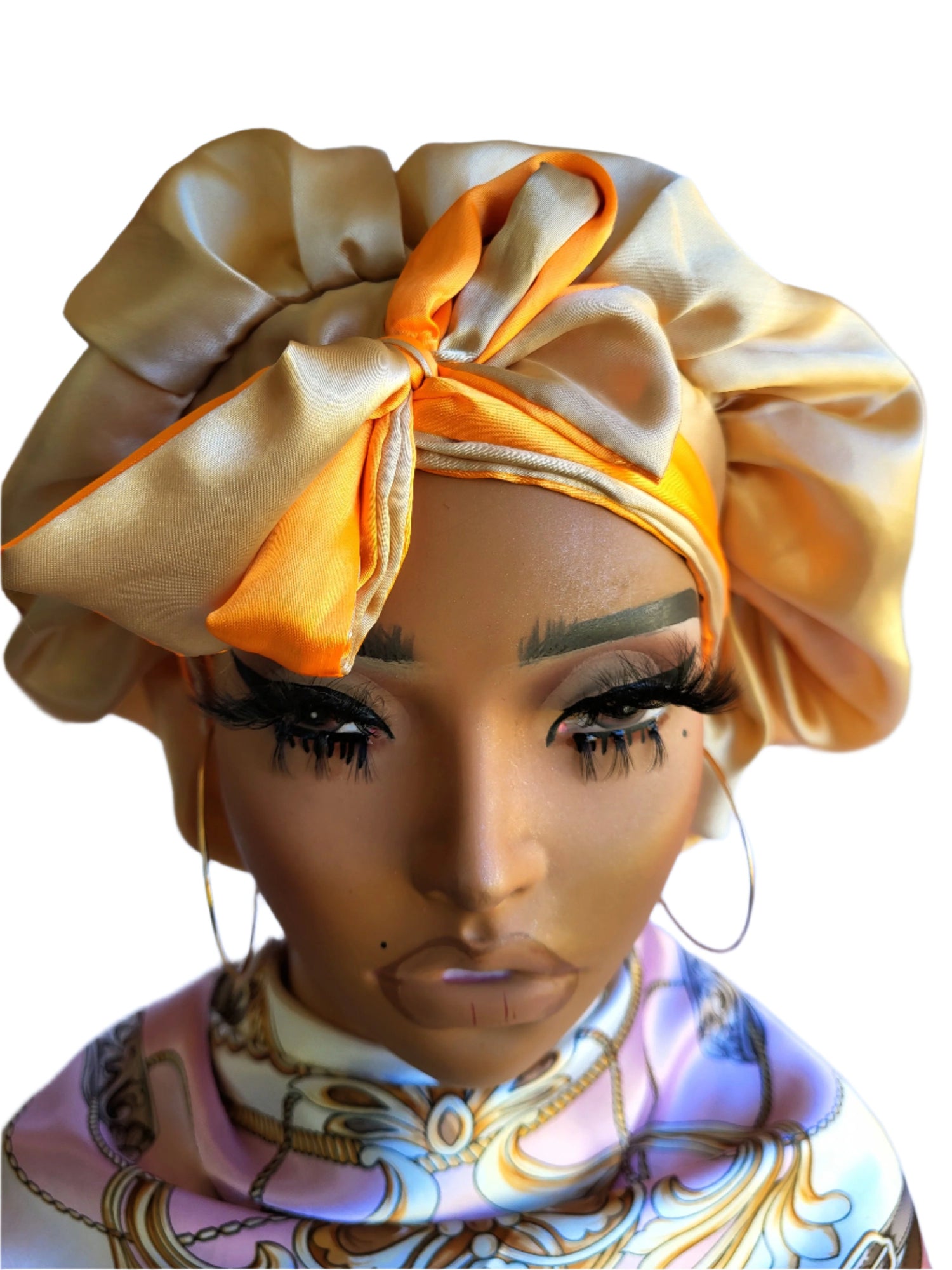 ORANGE &amp; KHAKI Reversible Sleeping Satin Hair Tying Bonnet