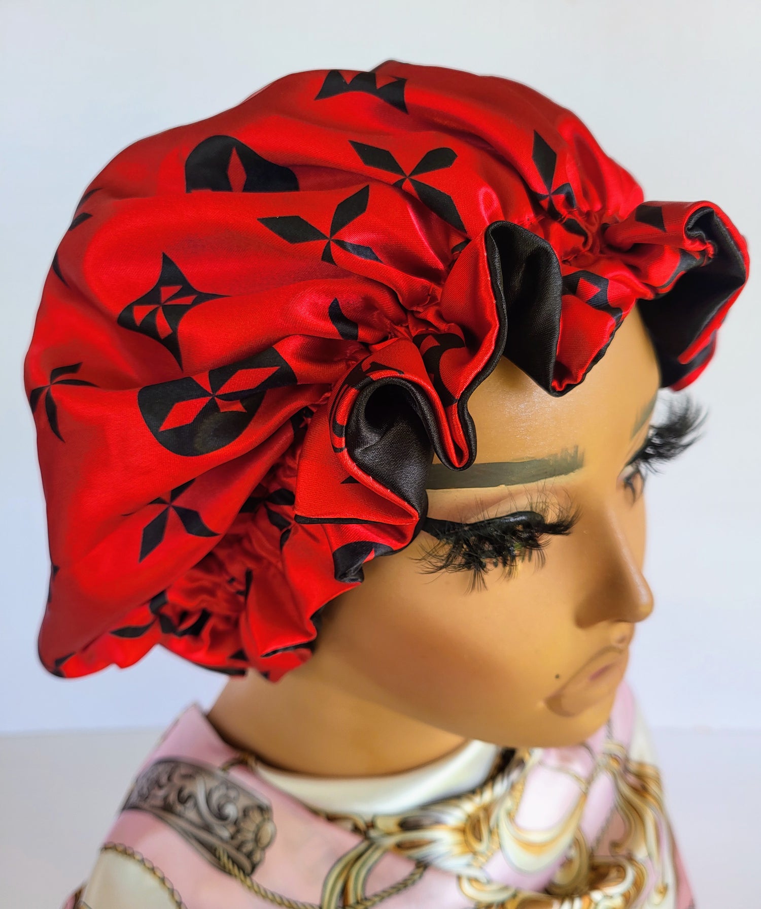 &quot;Pretty Red&quot; Reversible Sleeping Satin Wavy Hair Bonnet