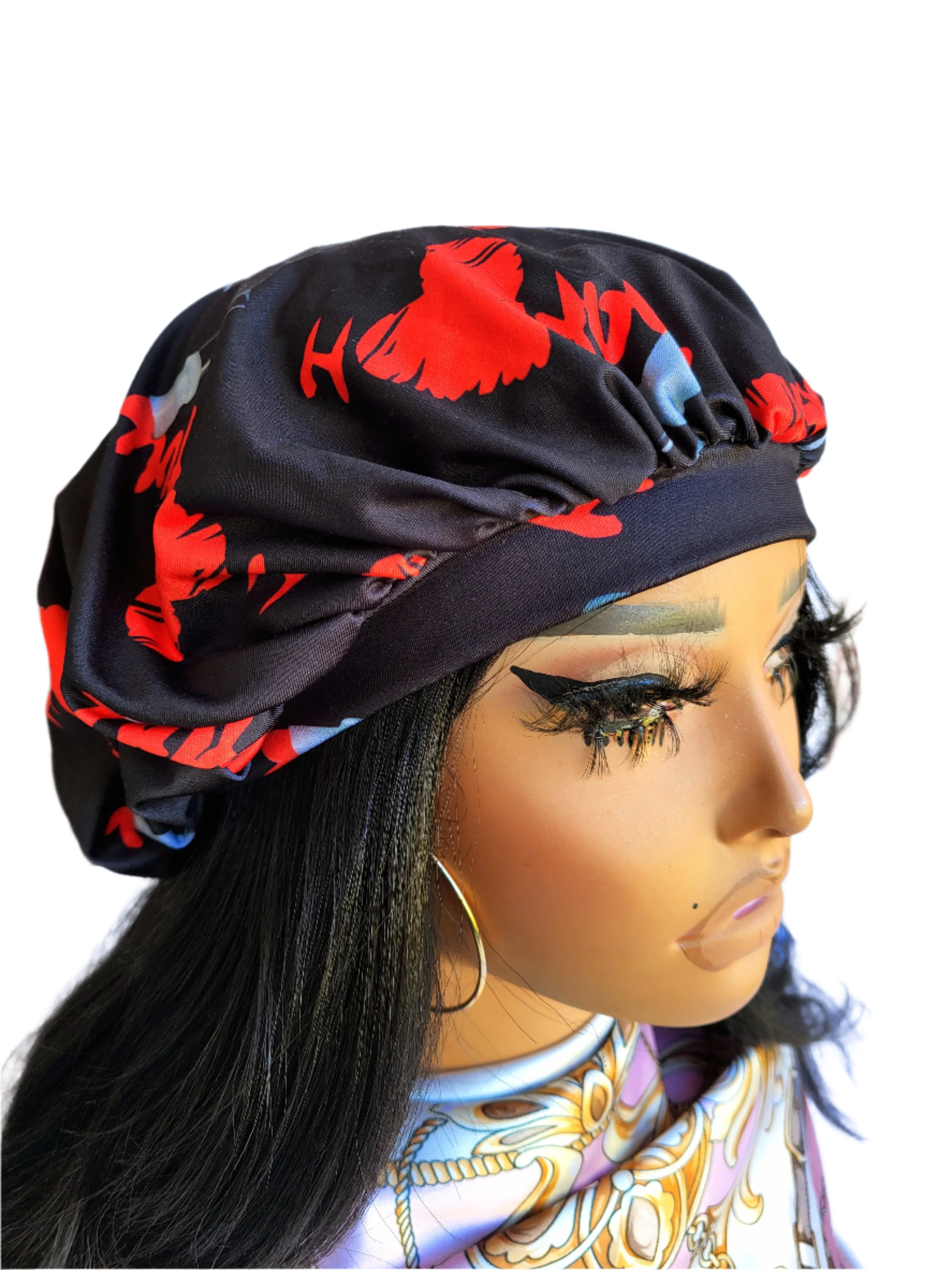 I LOVE YOU Black Tight Fitted Single Layer Hair Bonnet