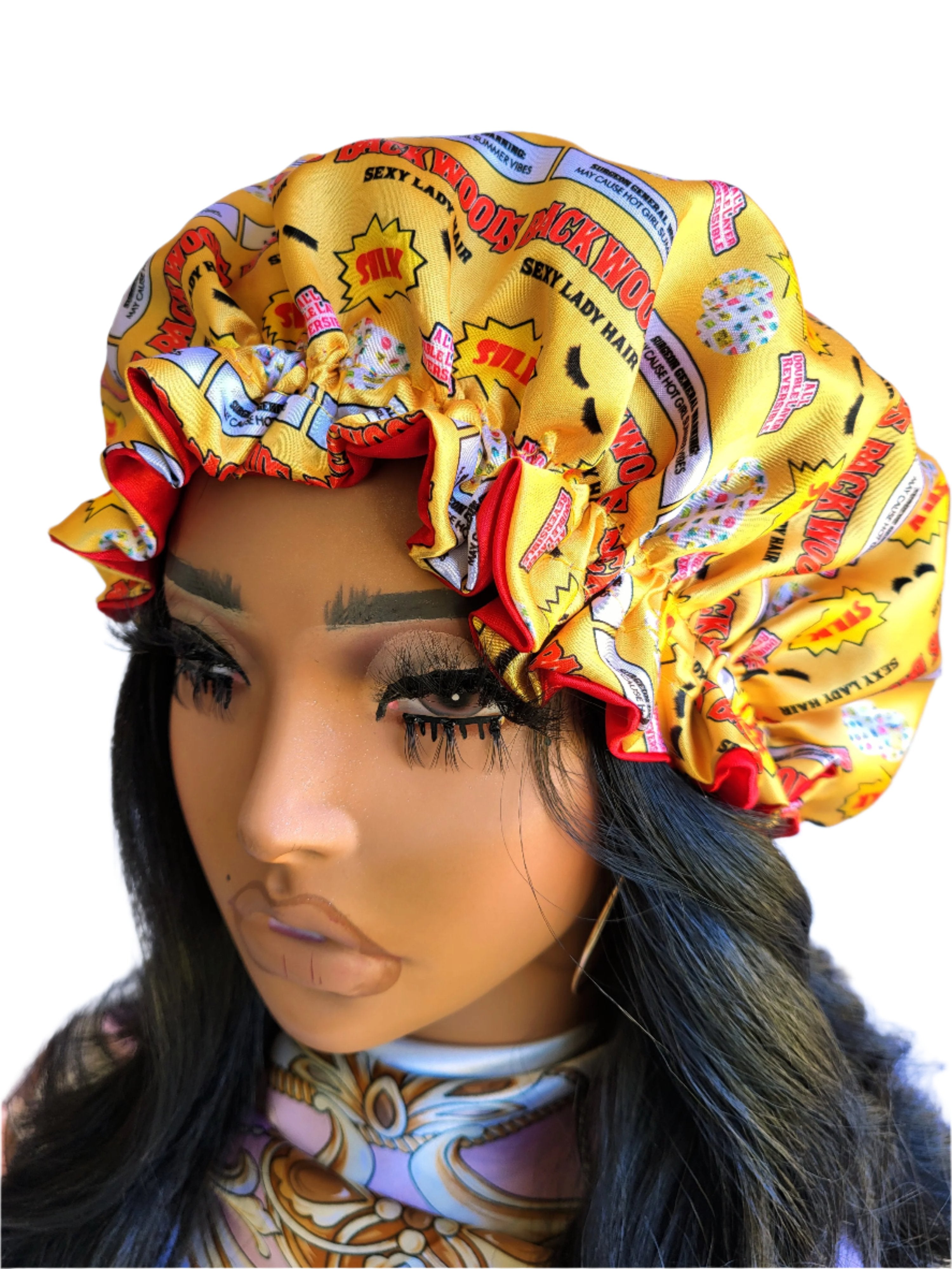 GOLD &amp; RED VIBES – Reversible Satin Sleeping Hair Bonnet
