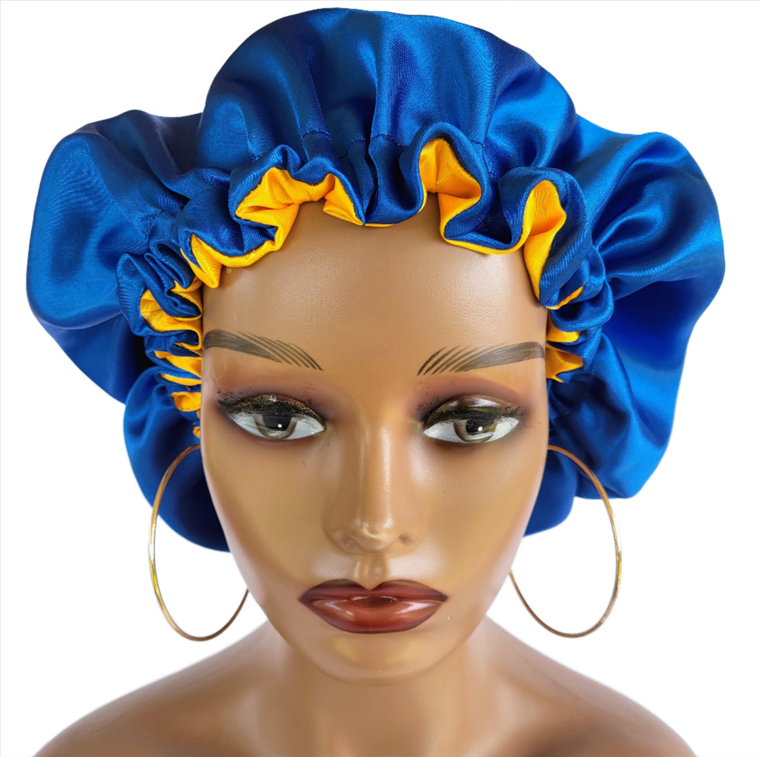 &quot;Blue Amber&quot; Reversible Sleeping Satin Wavy Bonnet