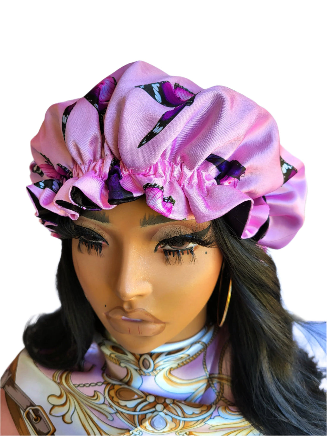 PINK BUTTERFLY Reversible Sleeping Satin Hair Bonnet