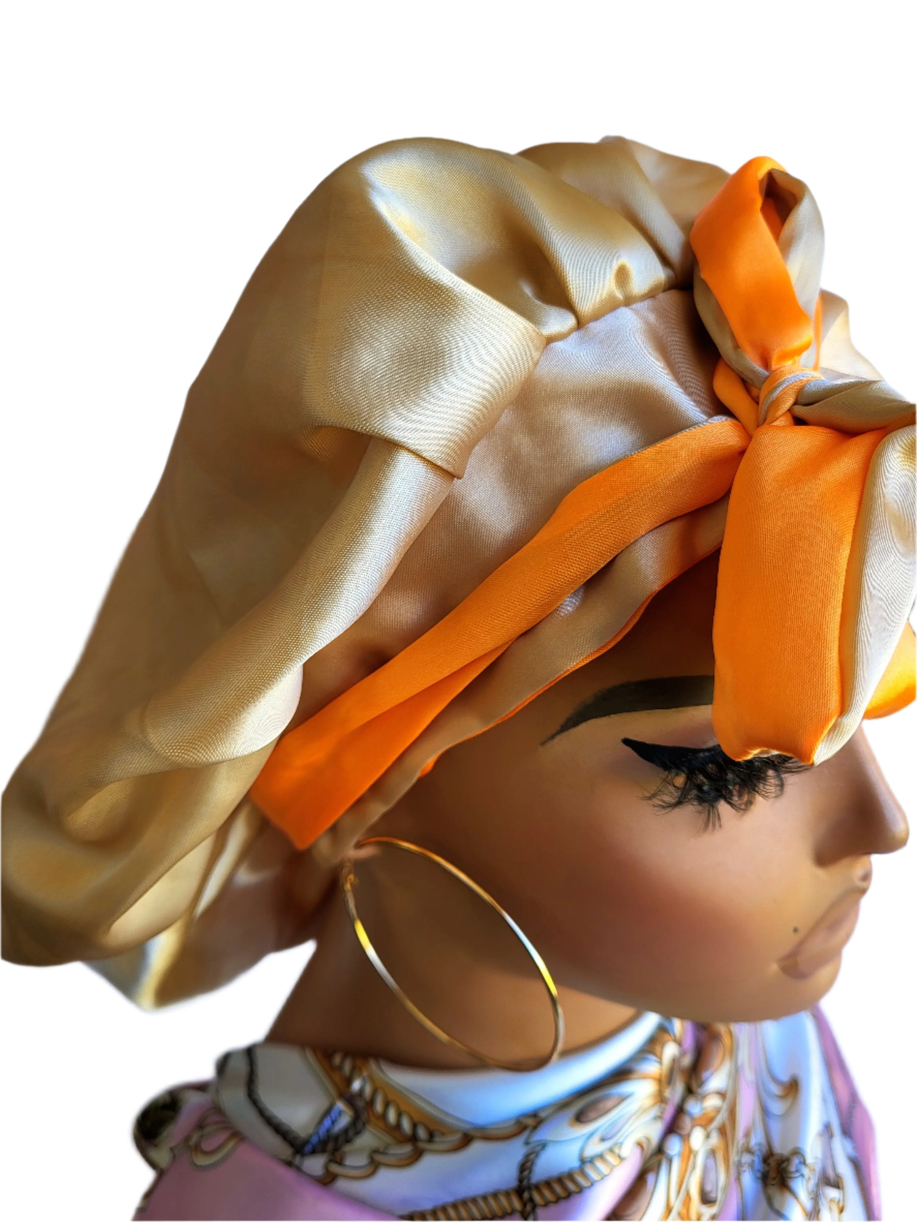 ORANGE &amp; KHAKI Reversible Sleeping Satin Hair Tying Bonnet