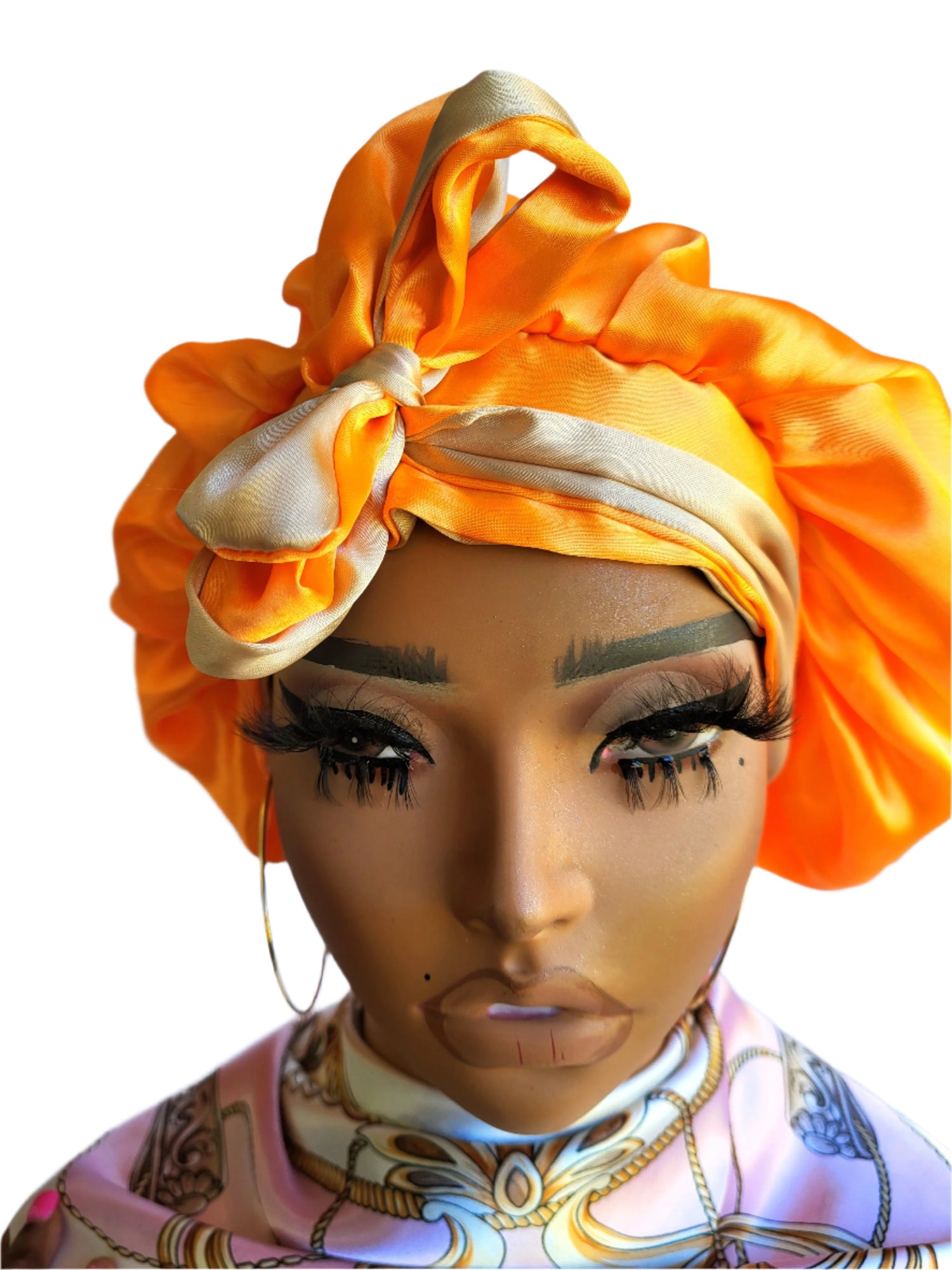 ORANGE &amp; KHAKI Reversible Sleeping Satin Hair Tying Bonnet