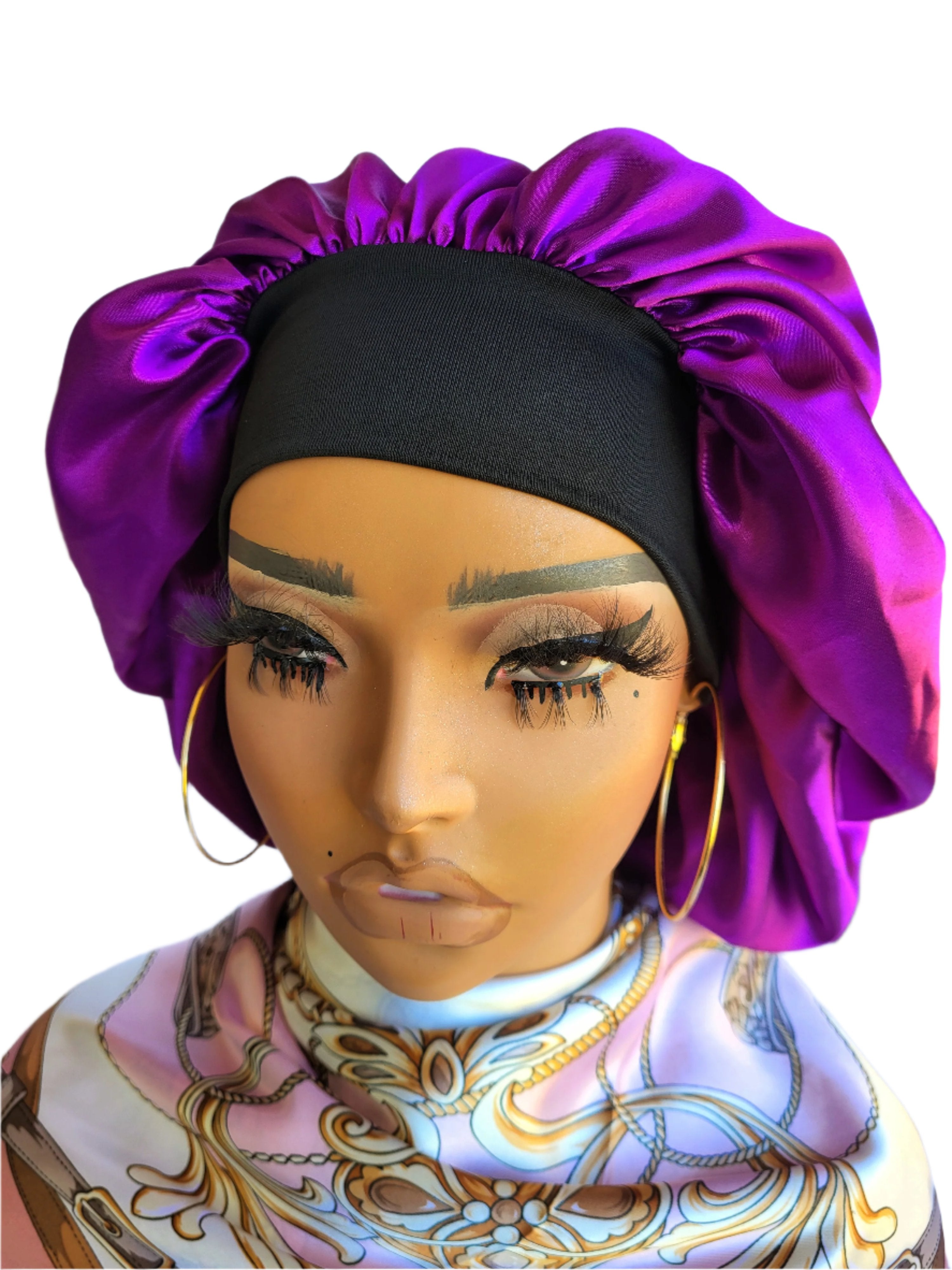 PURPLE Wide Band Single Layer Jumbo Satin Bonnet