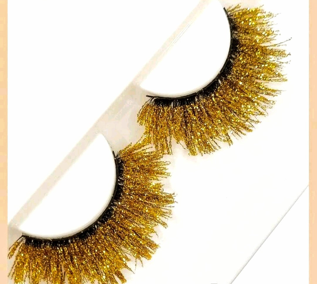 "Goldie" 20mm Gold Glitter Fluffy False Eyelashes
