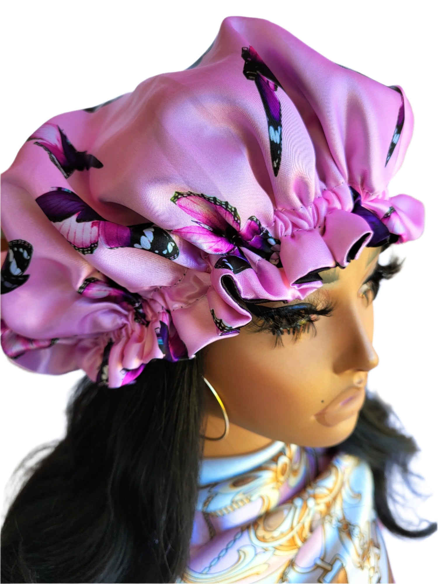 PINK BUTTERFLY Reversible Sleeping Satin Hair Bonnet