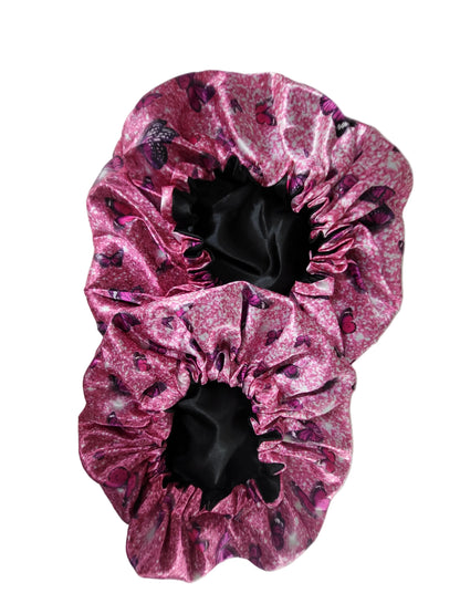 Mom &amp; Me Pink Butterfly Satin Bonnet Set