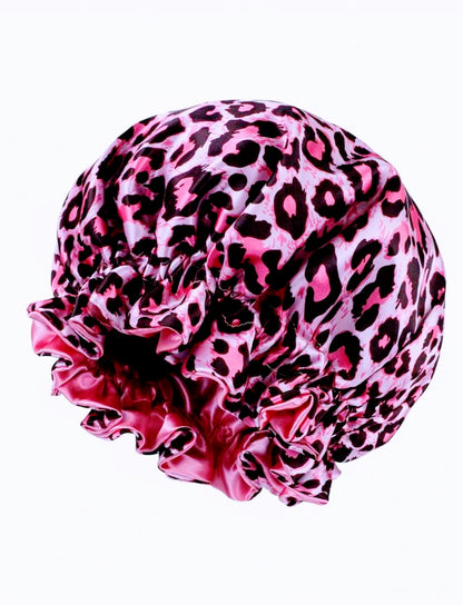 Hot Pink Leopard Reversible Satin Sleeping Hair Bonnet