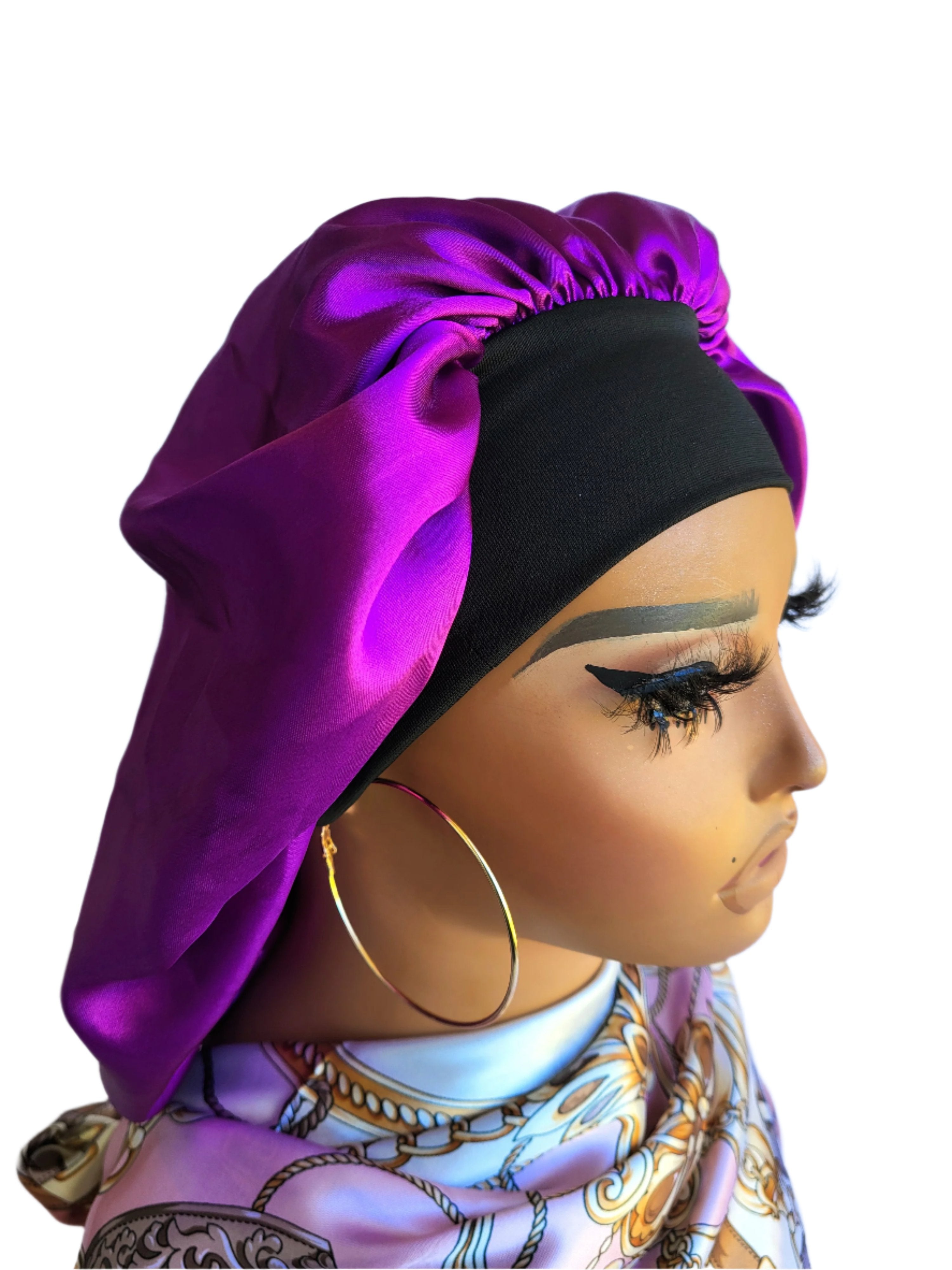 PURPLE Wide Band Single Layer Jumbo Satin Bonnet