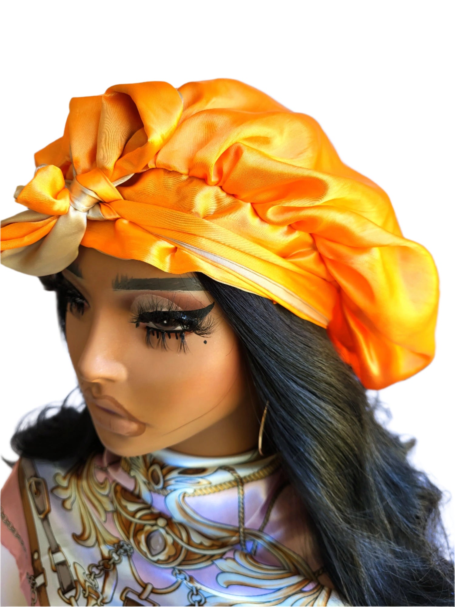 ORANGE &amp; KHAKI Reversible Sleeping Satin Hair Tying Bonnet