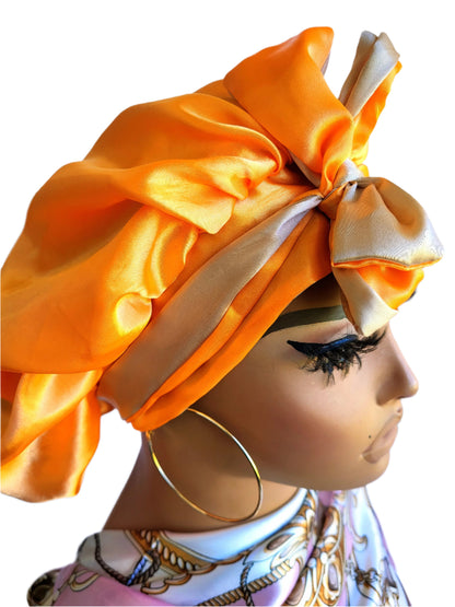 ORANGE &amp; KHAKI Reversible Sleeping Satin Hair Tying Bonnet