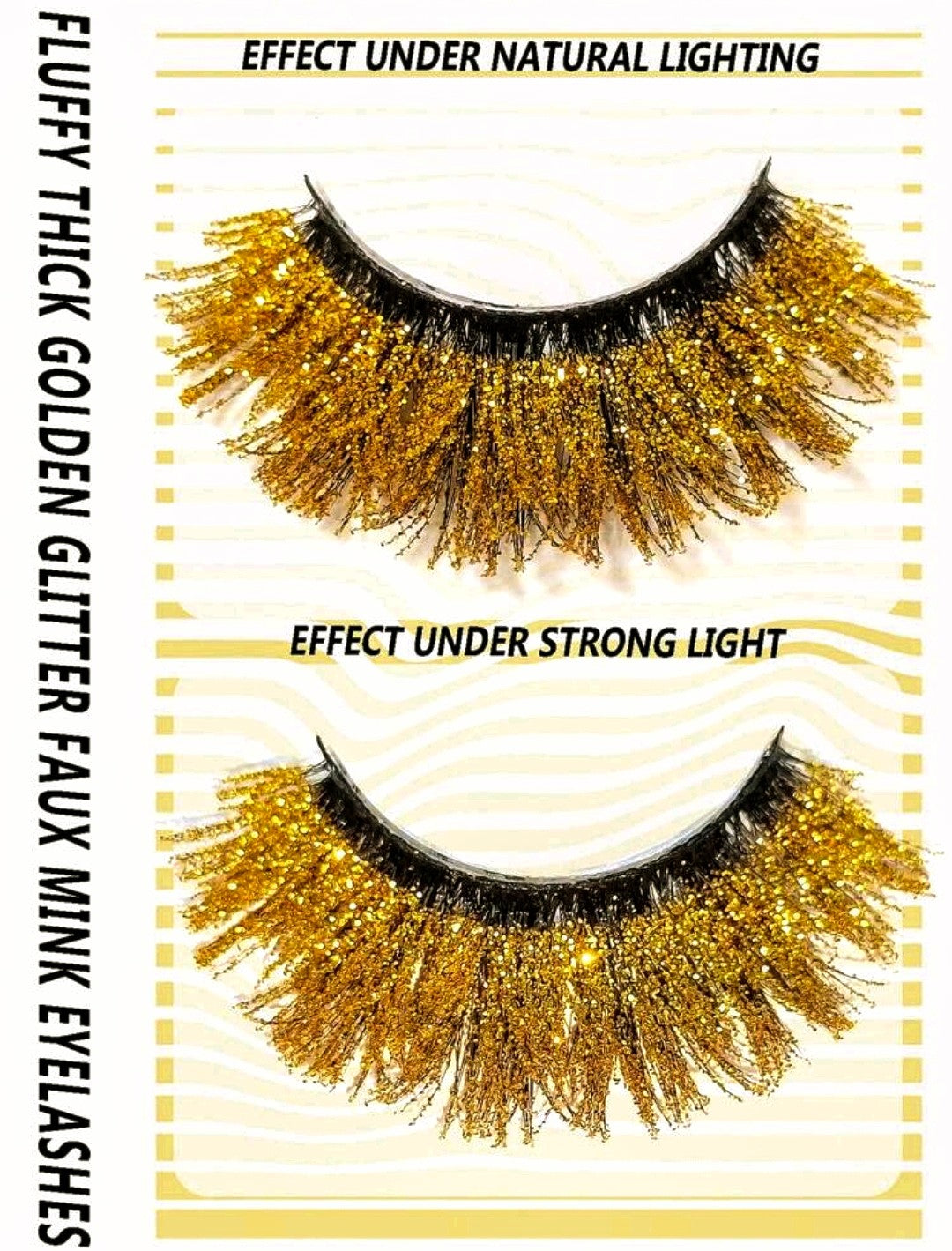 "Goldie" 20mm Gold Glitter Fluffy False Eyelashes