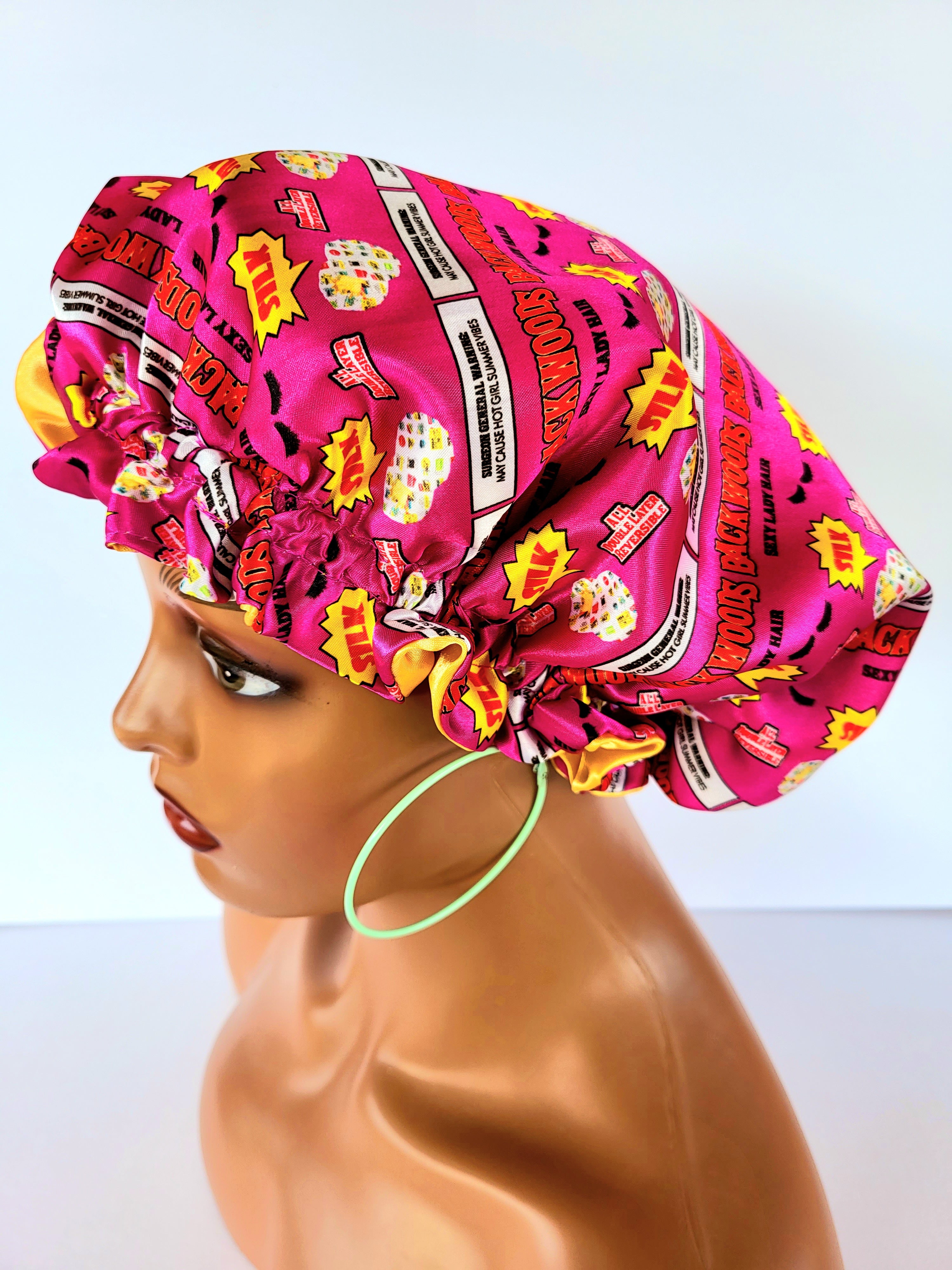 &quot;Pink &amp; Gold Summer Vibes&quot; Reversible Sleeping Satin Wavy Bonnet