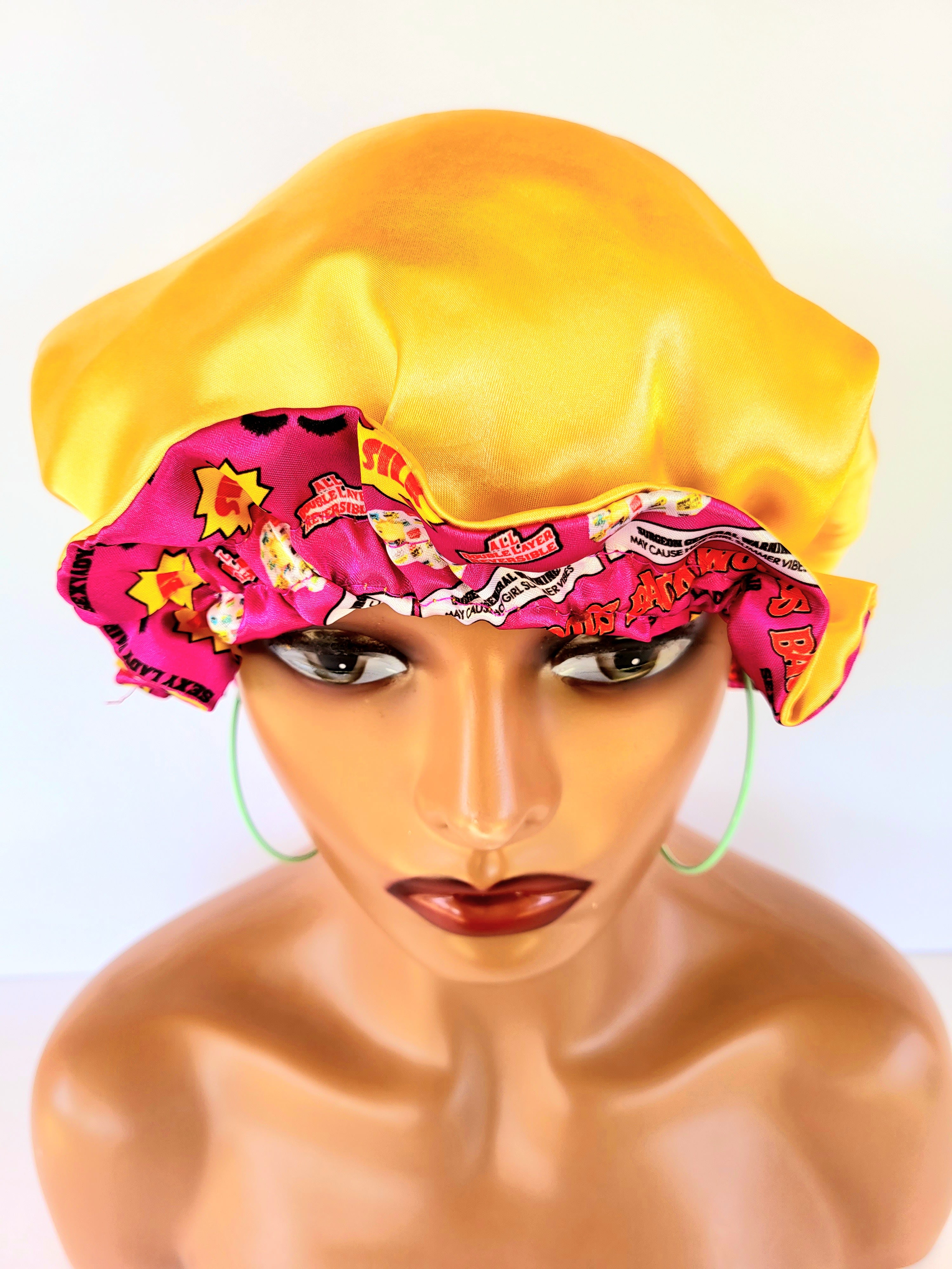 &quot;Pink &amp; Gold Summer Vibes&quot; Reversible Sleeping Satin Wavy Bonnet