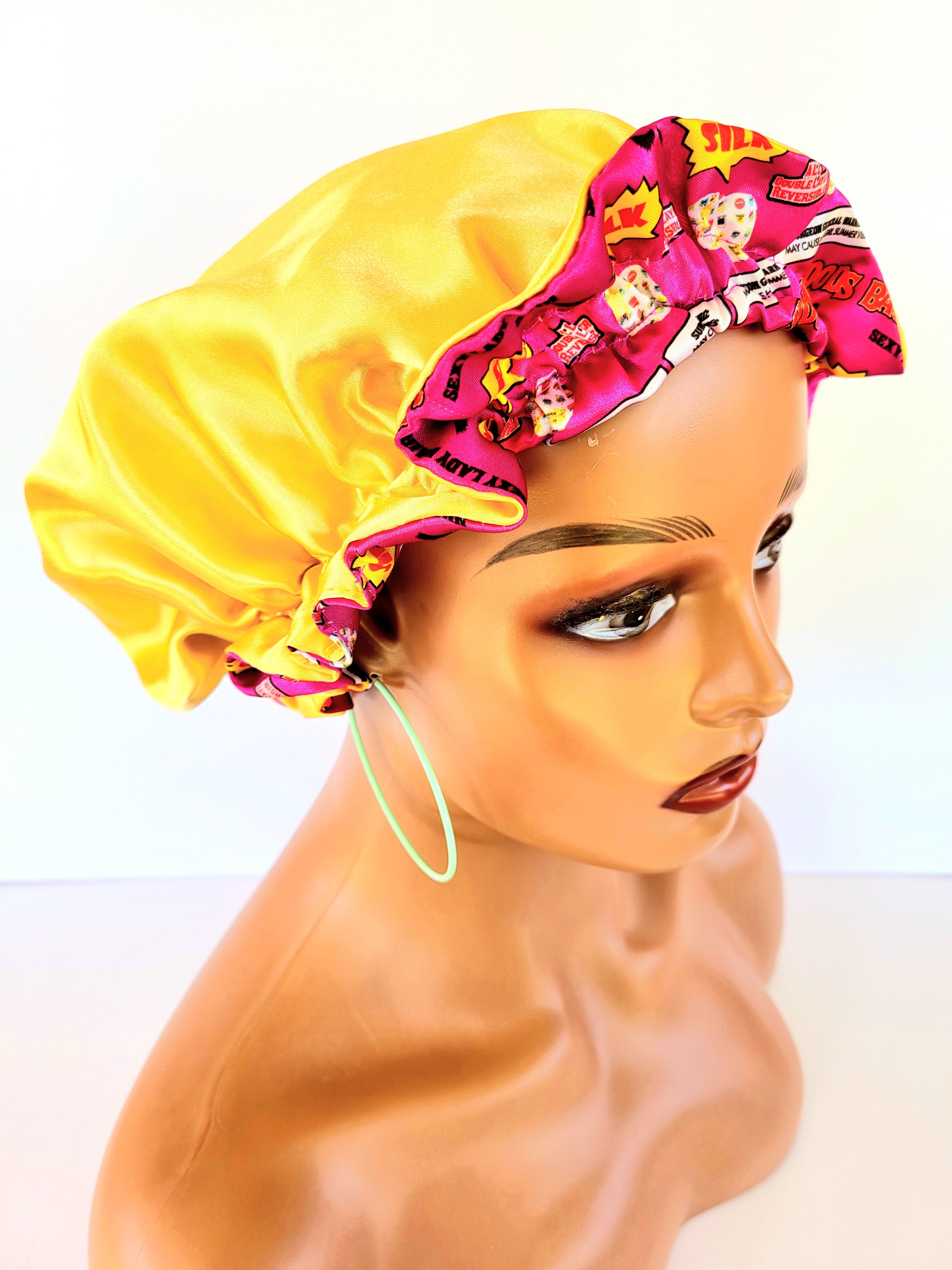 &quot;Pink &amp; Gold Summer Vibes&quot; Reversible Sleeping Satin Wavy Bonnet